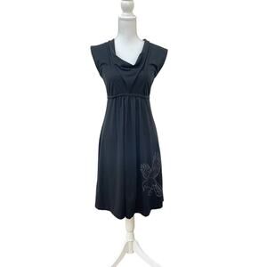 She-Bible Women's Black Size M Purple Bird Fit & Flare Short Sleeve Retro Dress